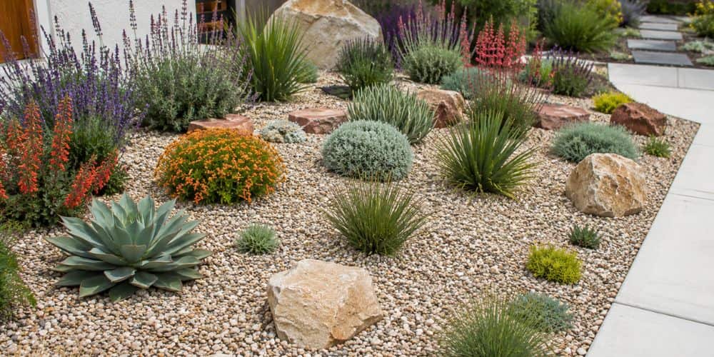 Drought-tolerant beds with gravel