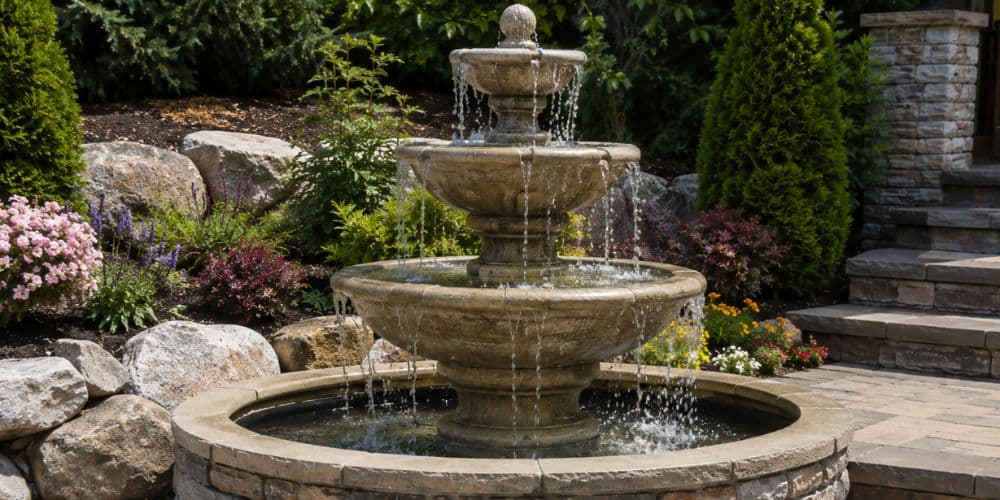 Tiered stone fountains